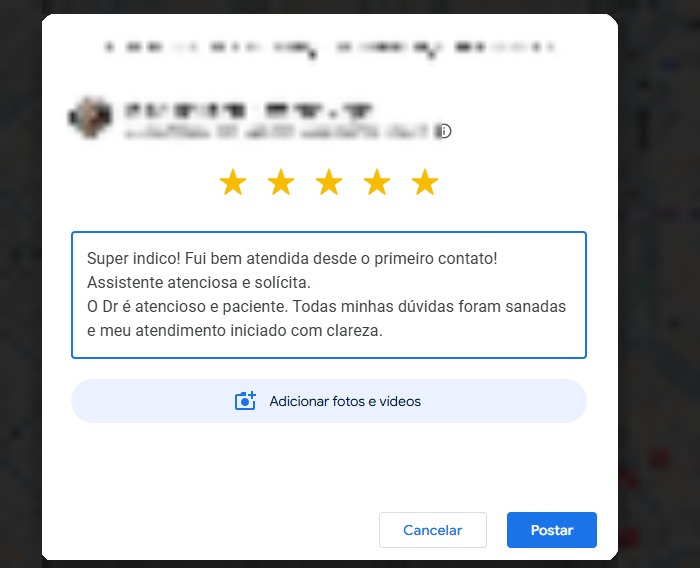 Avaliação 5 estrelas no Google